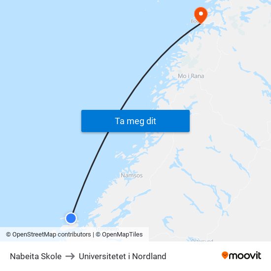 Nabeita Skole to Universitetet i Nordland map