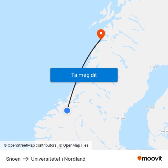 Snoen to Universitetet i Nordland map