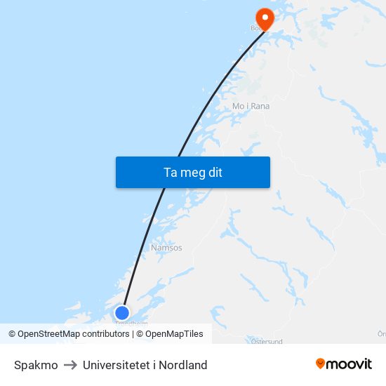 Spakmo to Universitetet i Nordland map