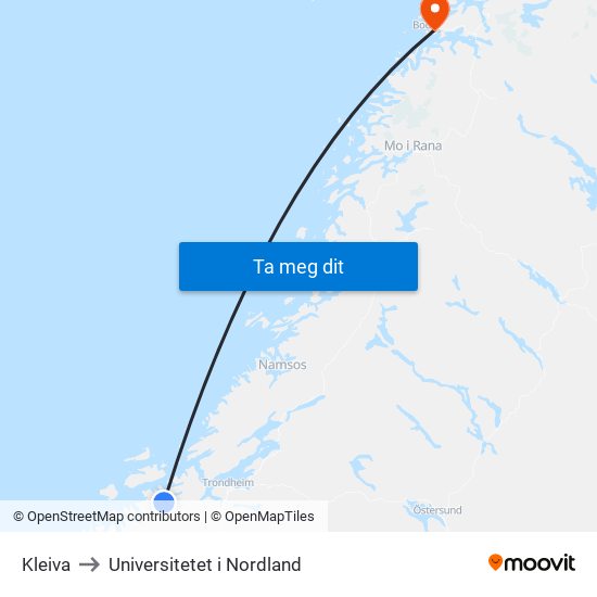 Kleiva to Universitetet i Nordland map