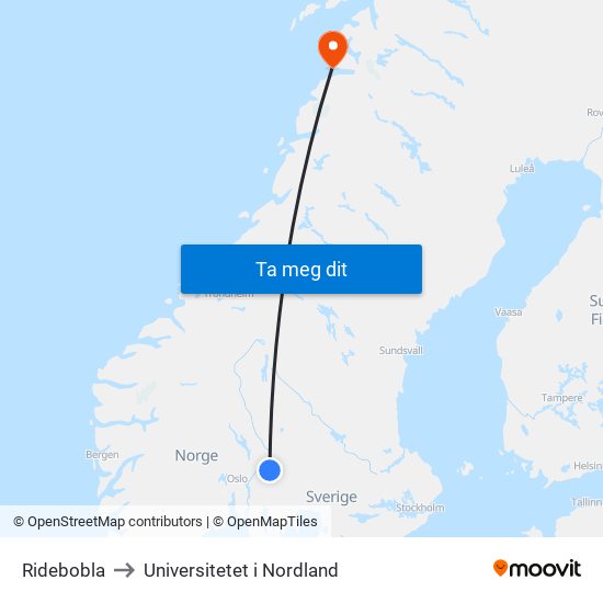 Ridebobla to Universitetet i Nordland map