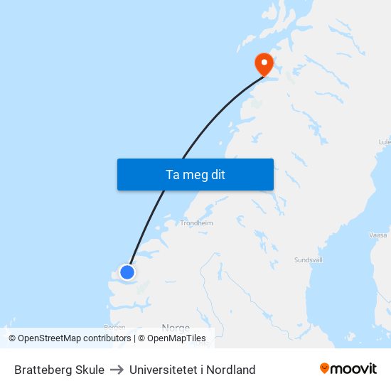 Bratteberg Skule to Universitetet i Nordland map
