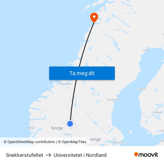 Snekkerstufeltet to Universitetet i Nordland map
