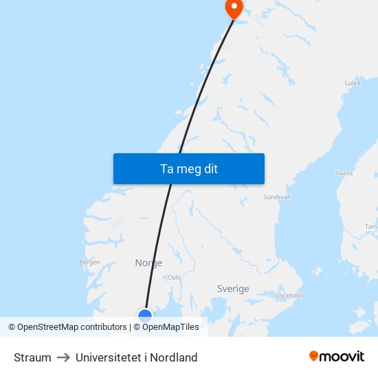 Straum to Universitetet i Nordland map