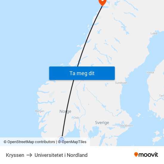 Kryssen to Universitetet i Nordland map