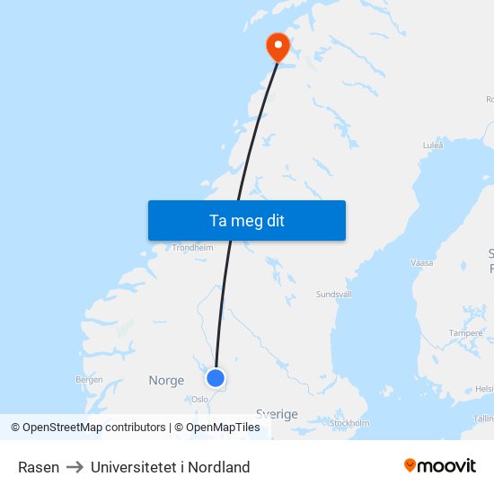 Rasen to Universitetet i Nordland map