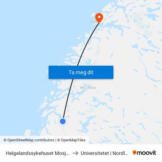 Helgelandssykehuset Mosjøen to Universitetet i Nordland map