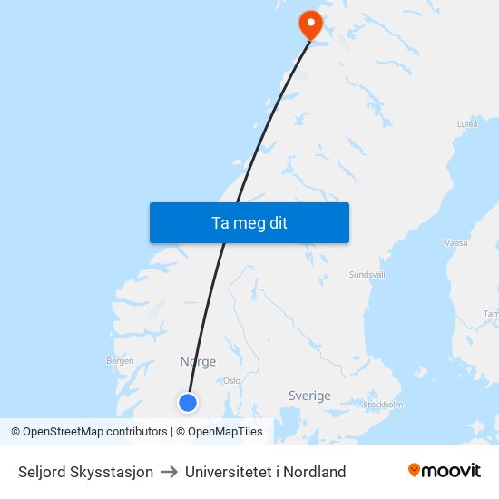 Seljord Skysstasjon to Universitetet i Nordland map