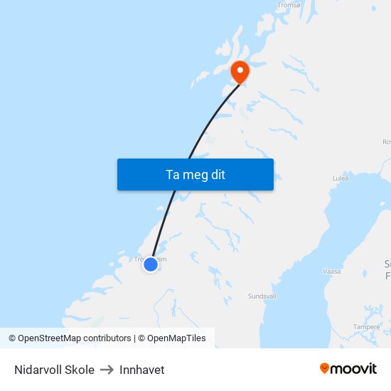 Nidarvoll Skole to Innhavet map