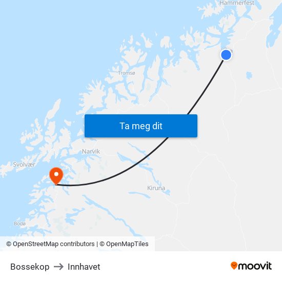 Bossekop to Innhavet map
