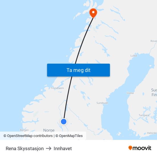 Rena Skysstasjon to Innhavet map