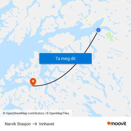 Narvik Stasjon to Innhavet map