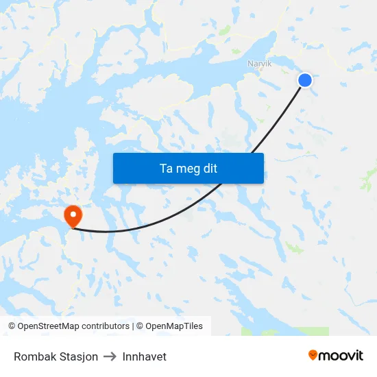 Rombak Stasjon to Innhavet map