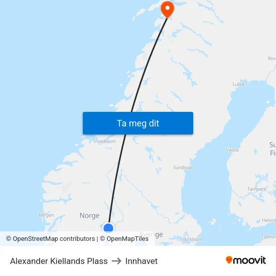 Alexander Kiellands Plass to Innhavet map