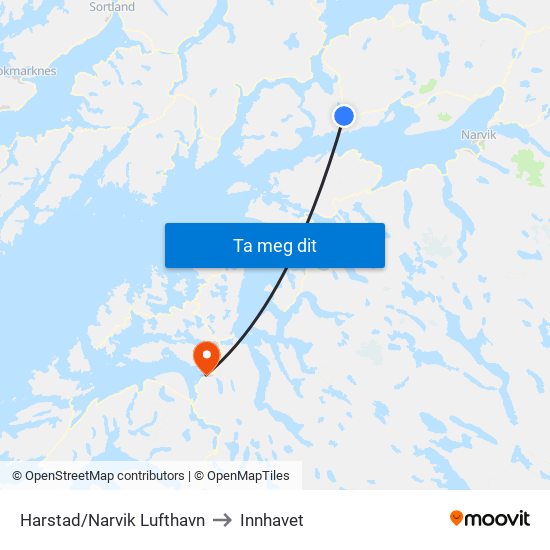 Harstad/Narvik Lufthavn to Innhavet map