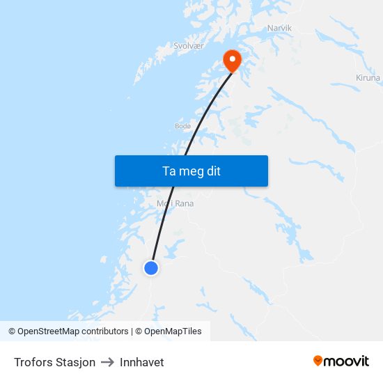 Trofors Stasjon to Innhavet map