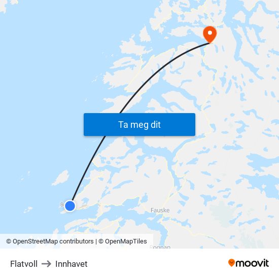 Flatvoll to Innhavet map