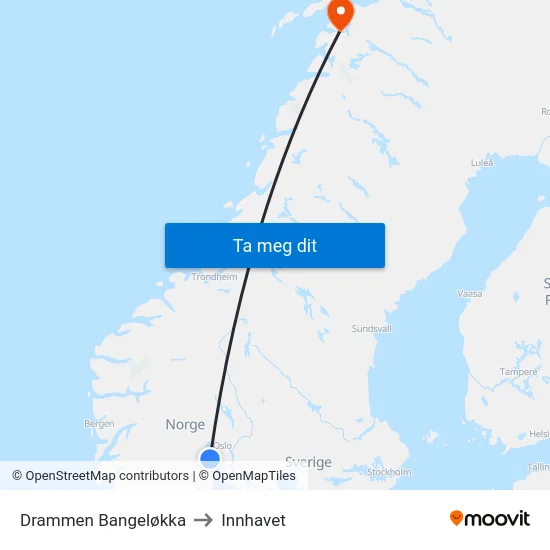 Drammen Bangeløkka to Innhavet map