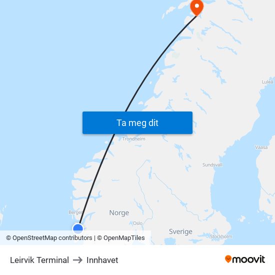 Leirvik Terminal to Innhavet map