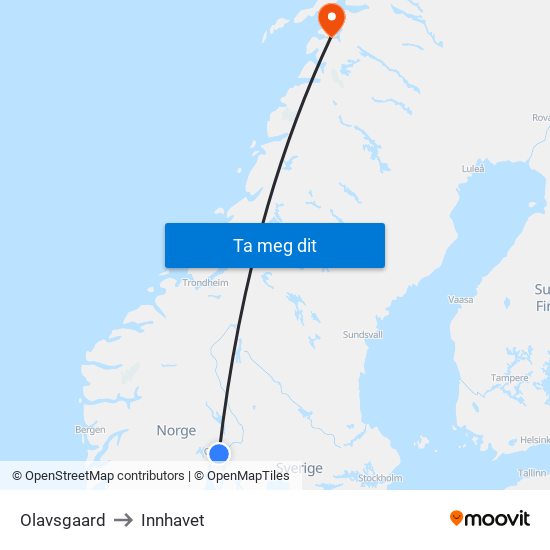 Olavsgaard to Innhavet map