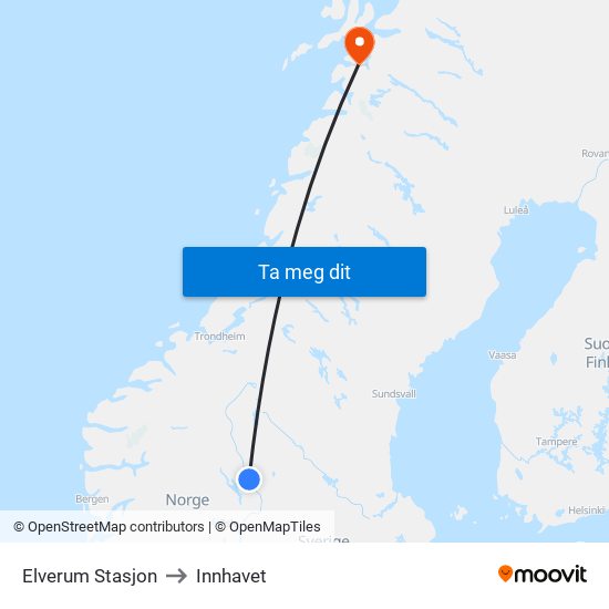 Elverum Stasjon to Innhavet map