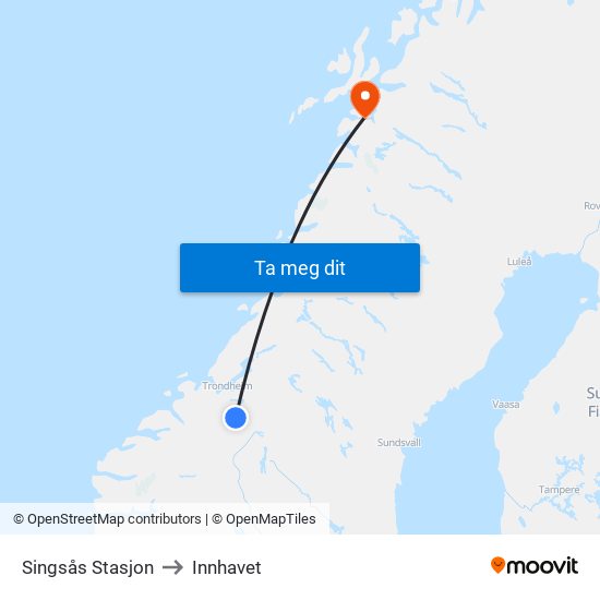 Singsås Stasjon to Innhavet map