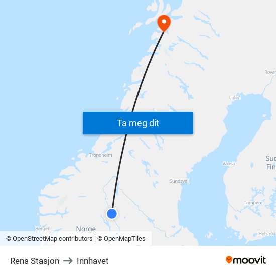 Rena Stasjon to Innhavet map