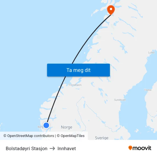 Bolstadøyri Stasjon to Innhavet map