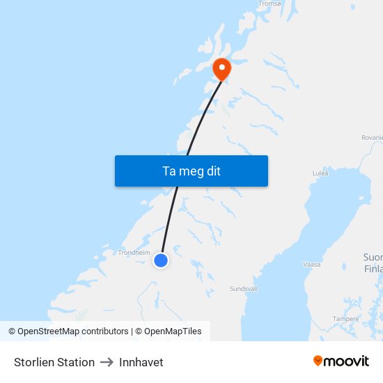 Storlien Station to Innhavet map