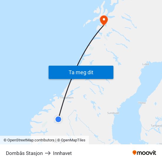 Dombås Stasjon to Innhavet map