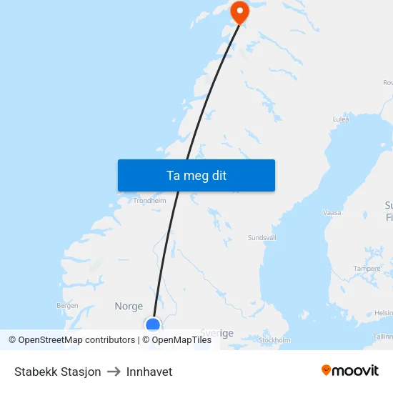 Stabekk Stasjon to Innhavet map