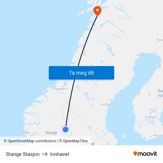 Stange Stasjon to Innhavet map
