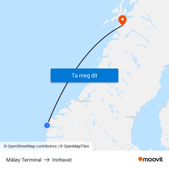 Måløy Terminal to Innhavet map