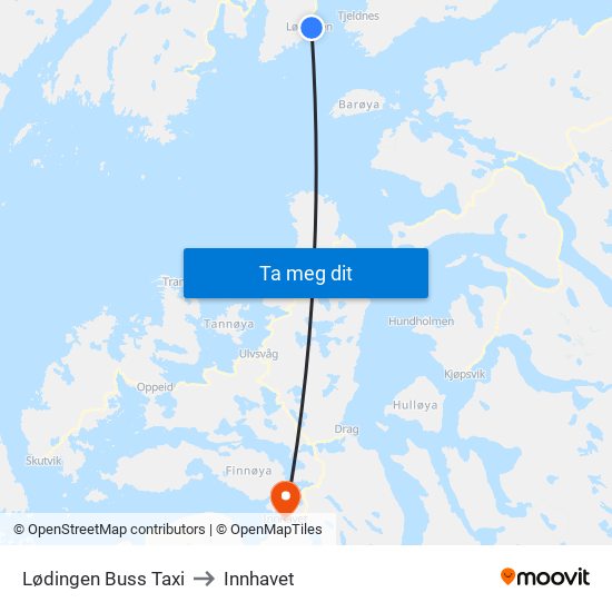 Lødingen Buss Taxi to Innhavet map