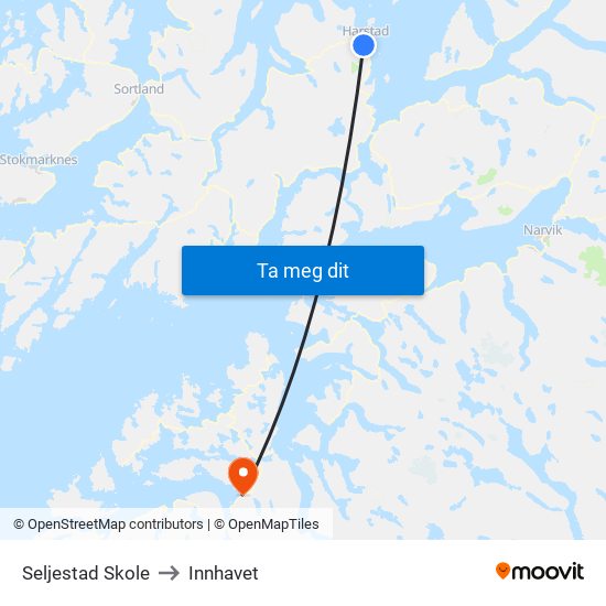 Seljestad Skole to Innhavet map