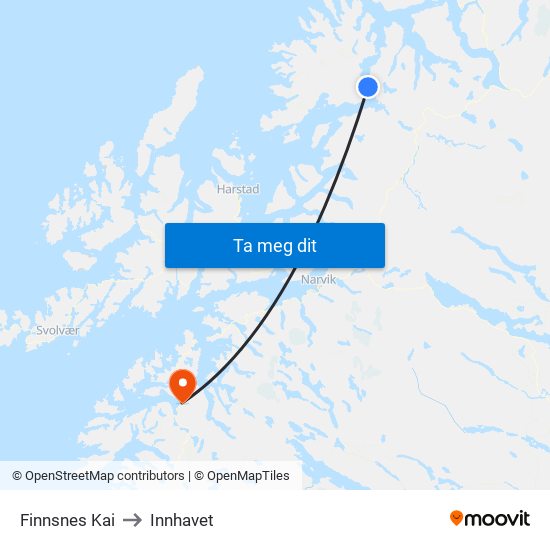 Finnsnes Kai to Innhavet map