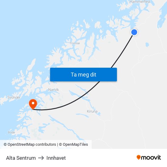 Alta Sentrum to Innhavet map