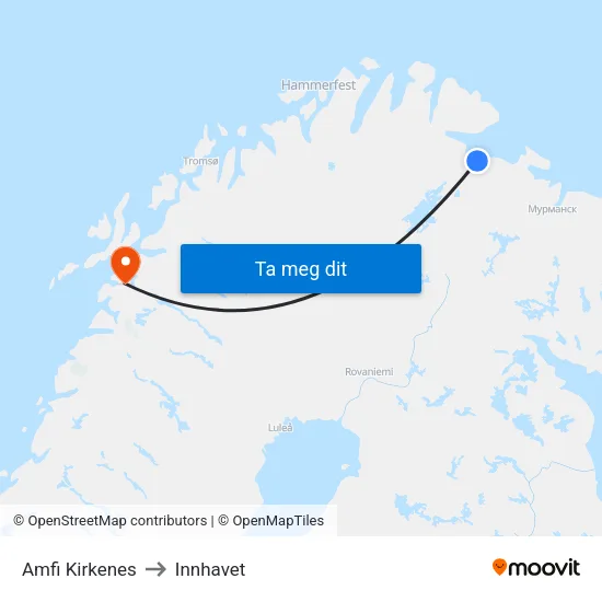 Amfi Kirkenes to Innhavet map