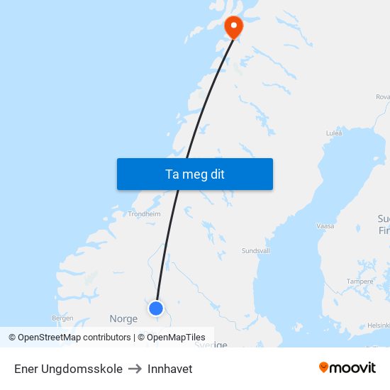 Ener Ungdomsskole to Innhavet map