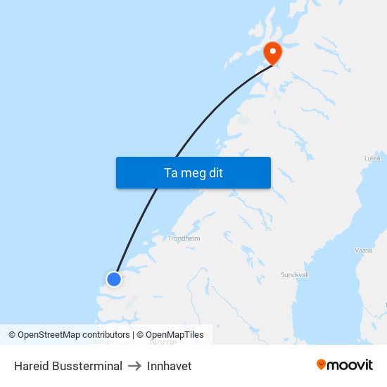 Hareid Bussterminal to Innhavet map