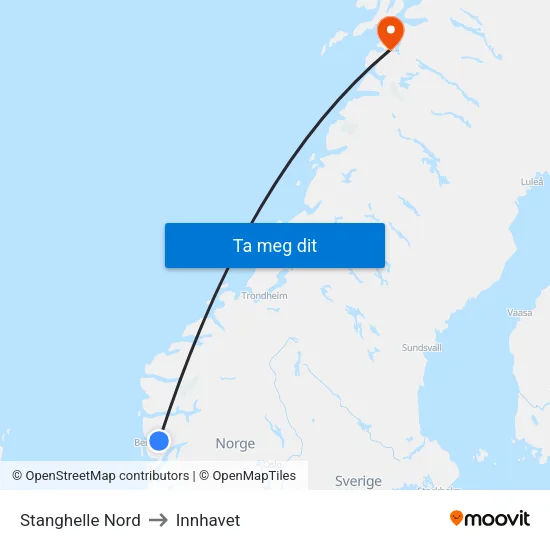 Stanghelle Nord to Innhavet map