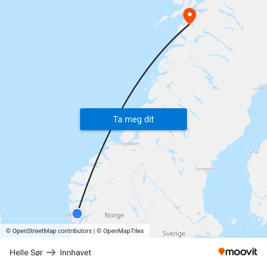 Helle Sør to Innhavet map