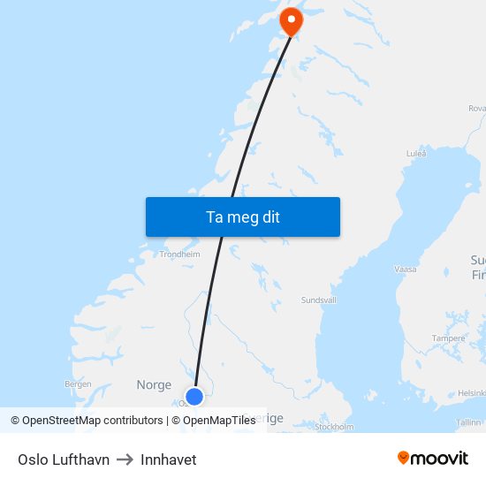 Oslo Lufthavn to Innhavet map