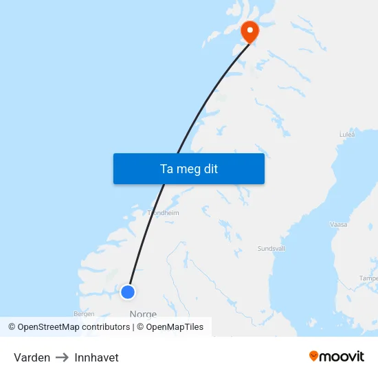 Varden to Innhavet map