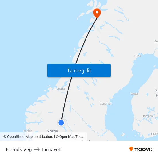 Erlends Veg to Innhavet map