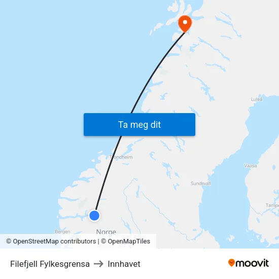 Filefjell Fylkesgrensa to Innhavet map