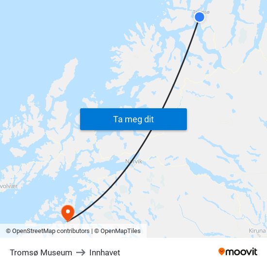 Tromsø Museum to Innhavet map