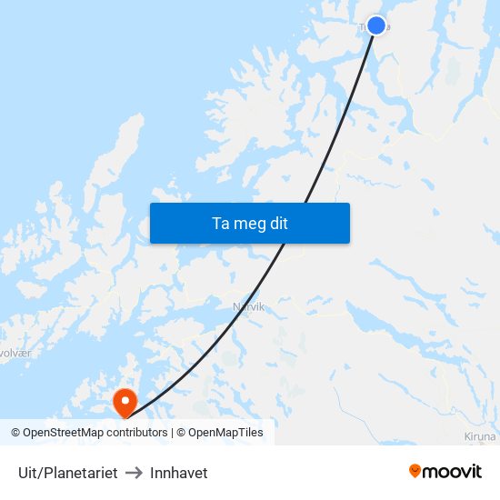 Uit/Planetariet to Innhavet map