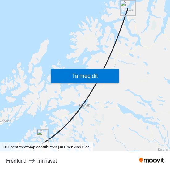 Fredlund to Innhavet map