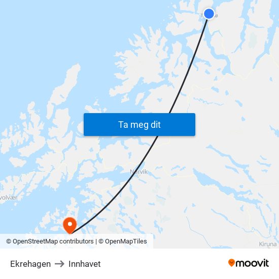 Ekrehagen to Innhavet map